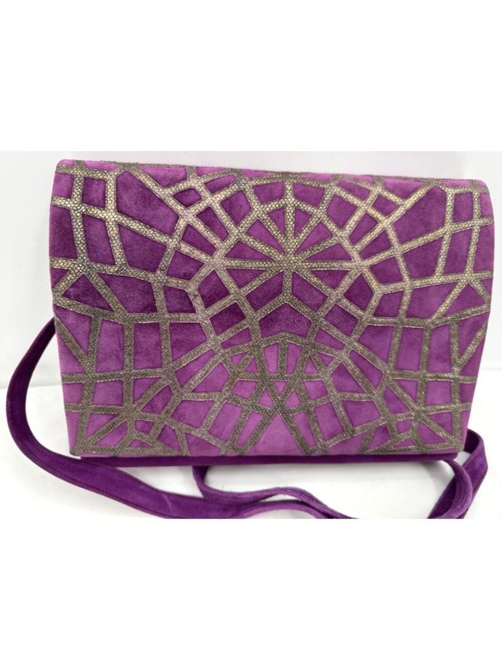 Vintage 80s Andrea Pfister Neiman Marcus Purple Gold Suede Bag Shoulder Handbag